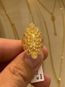24K鍍金鏤空橢圓形可調節開口戒指，防鏽金色替代款雷射切割花瓣金屬個性化戒指，精緻珠寶 - 01 - 查看 1