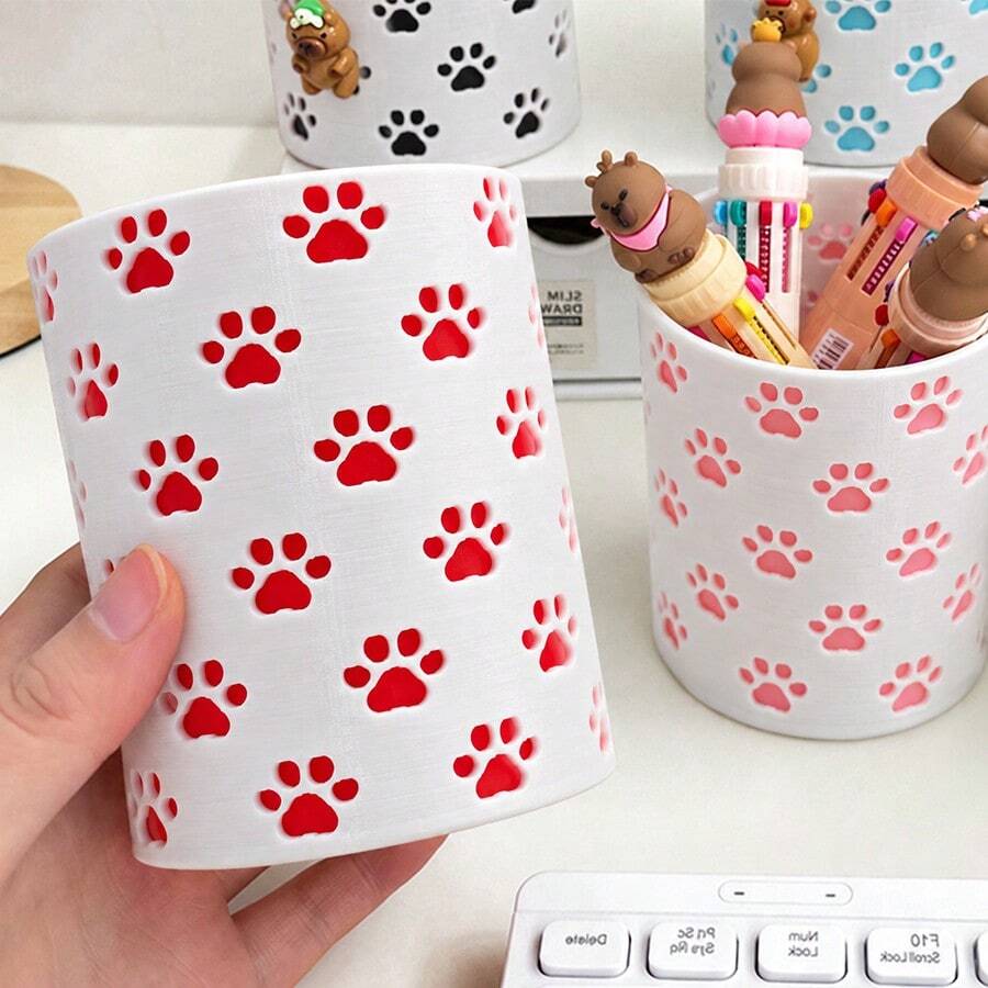 1pc Paw Print Pencil Holder, Pencil Cup Desktop Storage Box, Cute Pet Paw Shaped Storage Container, Makeup Brush Holder, Toothbrush Holder, Office Desktop Storage, Pet Lover Gift, Multi-Purpose Storage Cup - Cat Paw Style - View 1