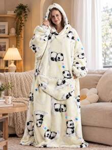 Printed Flannel Pullover Bathrobe, Comfortable Fleece Loungewear, Thickened Warm Anti-Cold Clothing - Multiple Styles - View 4