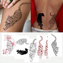 5pcs Leopard Panther Floral Temporary Tattoo Stickers Set, Waterproof Long Lasting Fake Tattoos, Black Red Body Art Decals For Arm Back Thigh, Party Festival Decorations, Easy To Apply & Remove - Multicolor - View 1