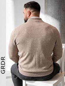 GRDR Men's Plus Size Half-Zip Sweater, Autumn/Winter Essential, Daily Wear - Camel - View 6