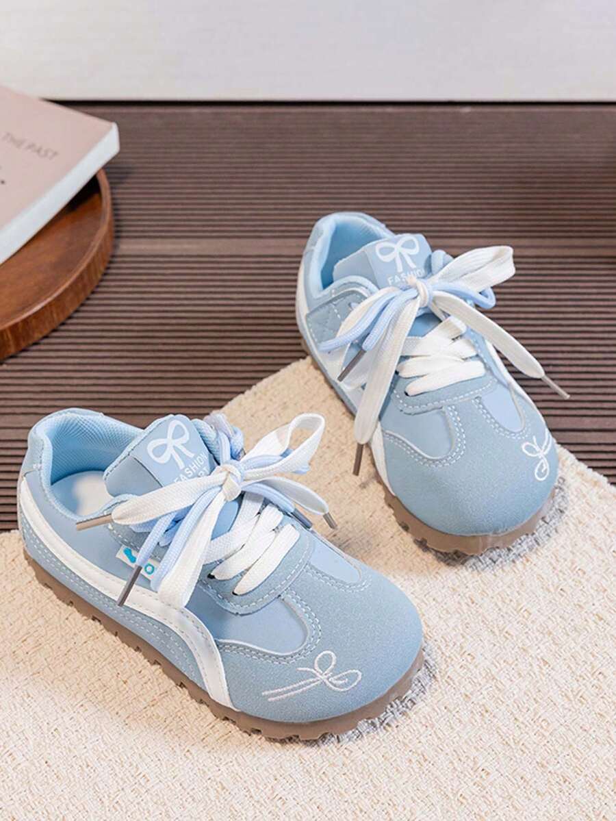 Kids' Playful Embroidered German Training Shoes, Colorblock Patchwork Lace-Up Children's Shoes, Lightweight Outdoor Casual Shoes - Baby Blue - View 1