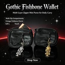 Túi đựng nhiều ngăn phong cách Gothic tối màu, ví đen kèm móc treo mặt dây chuyền khung xương cá kim loại, túi đựng thẻ kéo khóa cầm tay, túi tổ chức đựng cáp dữ liệu và son môi, phụ kiện thời trang đường phố cho đi chơi hàng ngày và du lịch - Nhiều màu - Xem 6