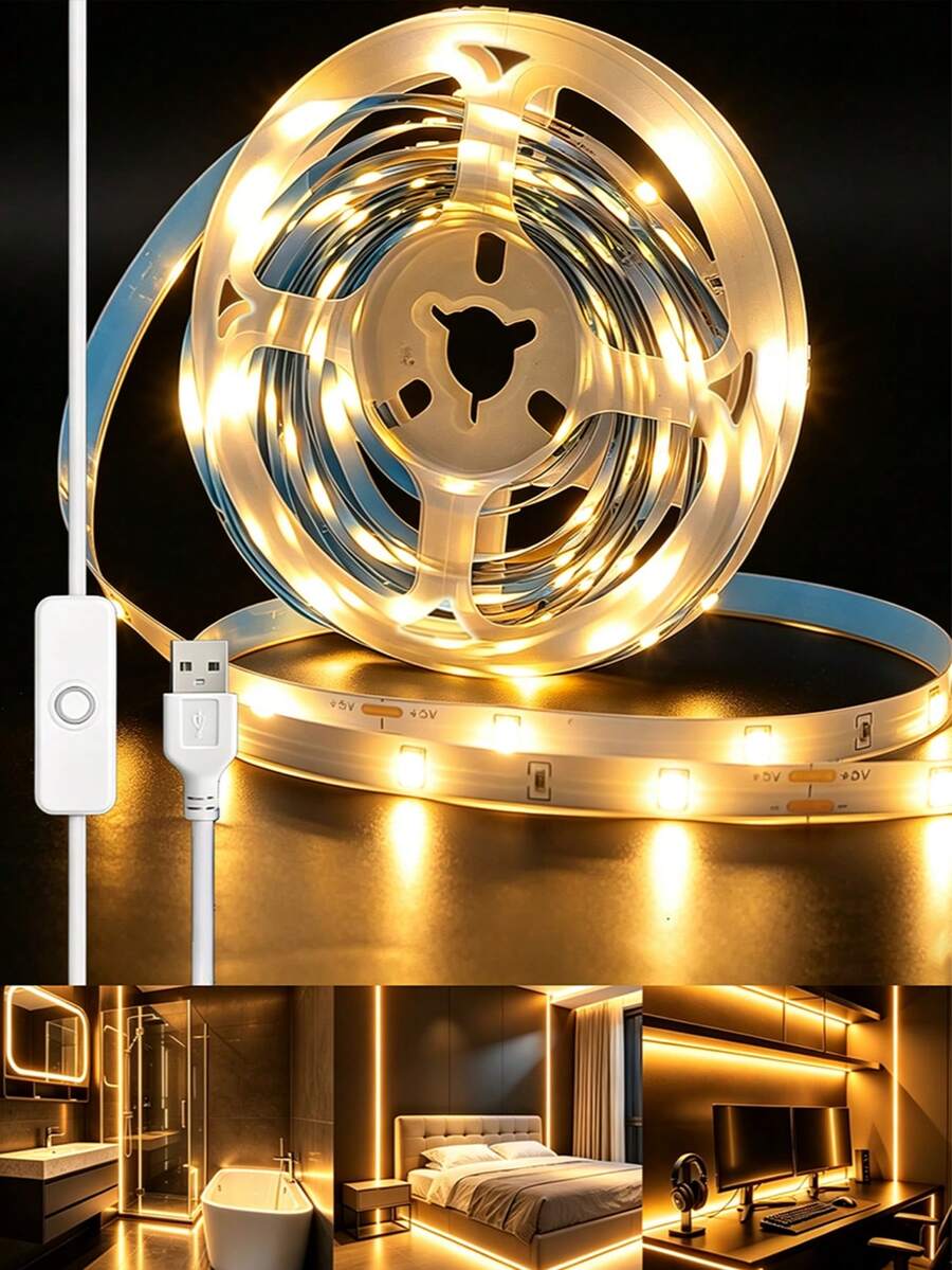 USE 5V Low Votage 285 RGe Wam White Single Color Emperature Switch LED Strip Light, Lng Room Bedroom TV Background, Cabinet And Party - Yellow - View 1