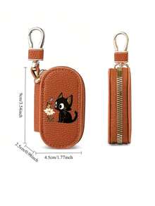 Black Cat Cartoon Cute Key Pouch, Cartoon Cute Car Remote Key Bag, Matching Cat Pendant, Zipper Closure, Unisex Multi-Function Car Key Storage Bag, Portable Coin Purse, Pendant Wrist Strap Keychain, Solid Color Minimalist Lychee Texture Women's Lychee Texture Key Bag, Universal Car Key Bag, Large Capacity Lightweight Home Key Bag, Ideal Gift For Cat Lovers, Can Be Used As Birthday Gift, Graduation Gift - Multicolor - View 11