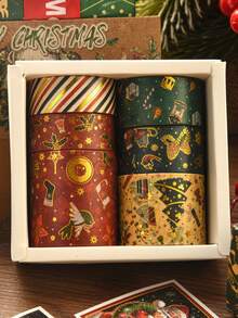 6 Rolls/Box, Merry Christmas Washi Tape Set - Beautiful Christmas Patterns Foil Stamping Process Designs, Decorative DIY Materials For Diaries, Scrapbooks And Crafts - Sets - View 5