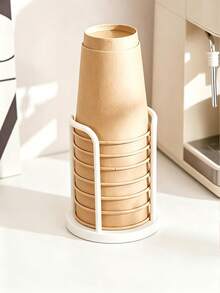 1pc Solid Tone Disposable Cup Holder, Modern Style Wood & Metal Material Double Slot Shape With Curved Frame Detail, Neat Storage Function Paper Cup Dispenser, For Cafe Kitchen Counter Home Office Daily Use All Season Tabletop Decor - Multicolor - View 15