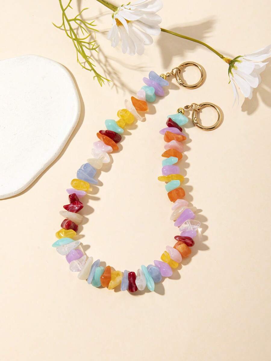 Dopamine Colorful Crushed Stone Beaded Phone Lanyard, Niche High-End ...