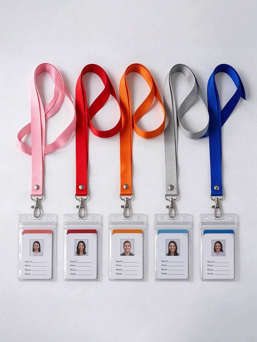5pcs Transparent ID Badge Holders With Lanyards, Vertical Card Sleeves With Metal Hooks And Adjustable Neck Straps, Assorted Colors, Suitable For Office, Nurses, Doctors, Teachers, Students, ID Cards, Credit Cards, Access Cards - Multiple Specifications - View 1