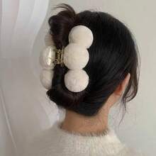 1pc Women's Fluffy Ball Flower Hair Clip, Large Fluffy Hair Clip, Cute Sweet Hair Accessory, Suitable For Autumn/Winter Daily Wear And Party - Multicolor - View 7