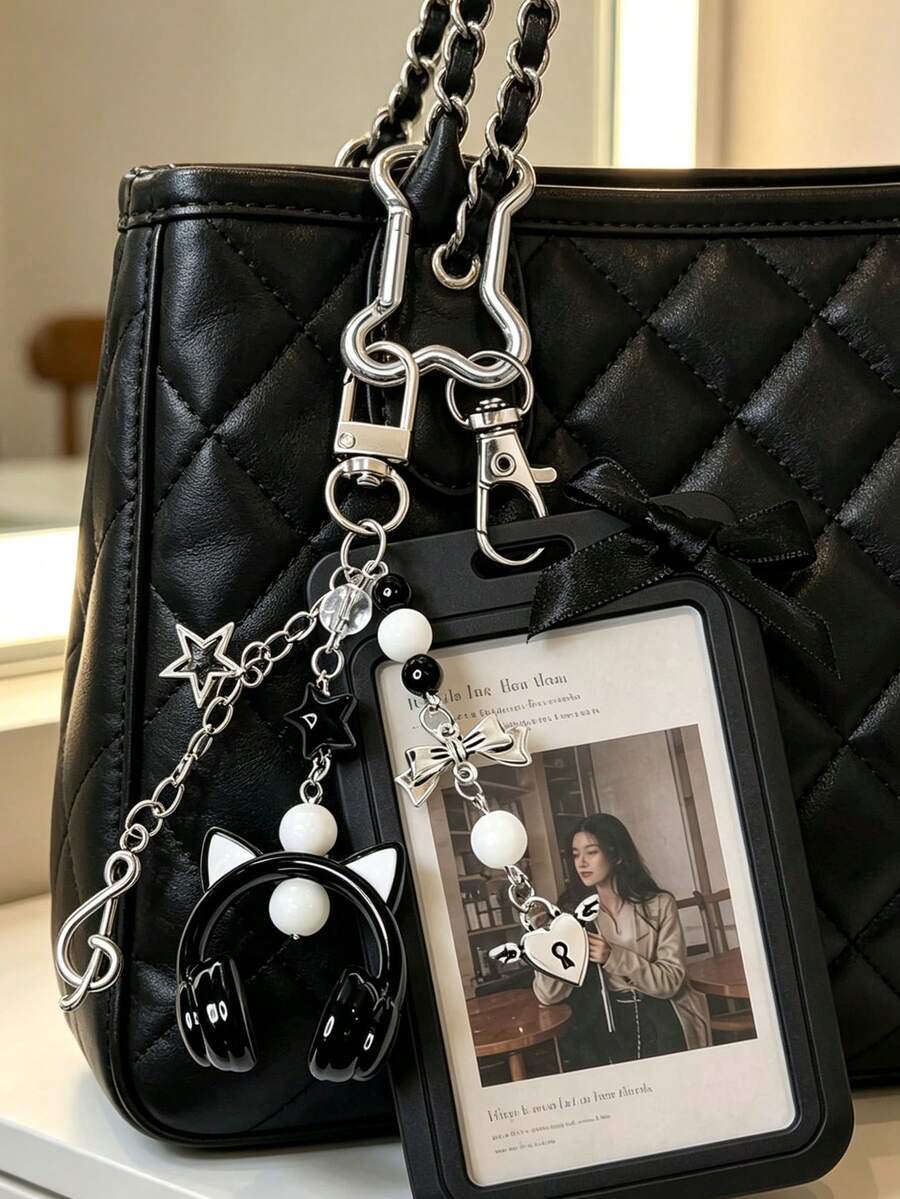 Y2K Card Holder Keychain, Beaded Bow Earphone Charm, DIY Bone Keychain, ID Card Case. Graduation Season, Back To School, Teacher's Day Gift, Storage For Bus Card, Access Card, ID Card, Earphones, Keys, Hang On Backpack, Handbag, Keychain Zipper Pull, Suitable For Students, Teachers, Office Workers, Women, Men, Campus, Commuting, Office, Travel, Party - Multicolor - View 1