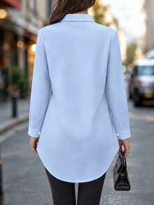 Fashion Women's New Arrival All-Season Casual Comfortable Mid-Length Button-Up Shirt - Light Blue - View 2