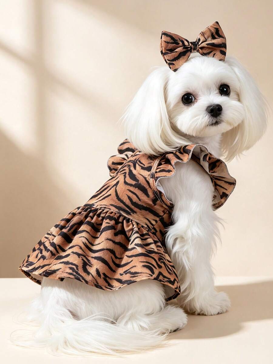 1pc Dog & Cat Mesh Wedding Dress Bowknot Cute Fashion Elegant Charming Creative Personalized Design Printed Pet Dress - Multicolor - View 1