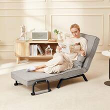 Silla de Cama Convertible, Sofá Plegable de Ocio con Respaldo Ajustable de 6 Ángulos, Cama Individual para Departamento u Oficina - Gris Claro - Ver 6