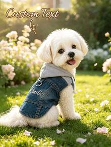 Customized Embroidered Dog Denim Jacket Vest With D-Ring Harness And Hood, Personalized Puppy Denim Coat, Suitable For Small Dogs, Medium Dogs And Cats, Fit For Poodles, Bichons, Teddy Dogs And Other Small Breeds - Multicolor - View 4