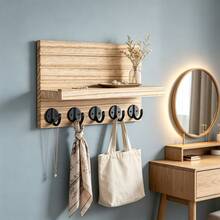 1pc Wall-Mounted Decorative Shelf Wooden Entryway Key Holder Wall Hook Coat Rack Wooden Storage Shelf In Stock - Multicolor - View 6