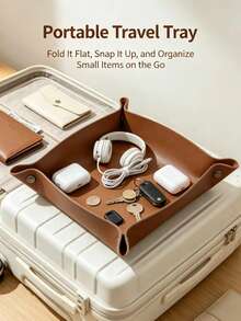 1PC Foldable Leather Multi-Function Storage Tray, Suitable For Storing Keys, Jewelry, Coins And Other Items, Desktop Storage Organizer, Desktop Storage, Enclosure Design Prevents Small Items From Rolling Off, Can Be Flattened When Not In Use To Save Space, Suitable For Entryway Key Storage, Doorway Coin Storage, Vanity Jewelry Storage, Office Desk Small Stationery Storage, Bedside Table Personal Item Storage, Also Can Be Used As A Gift. - Multicolor - View 5