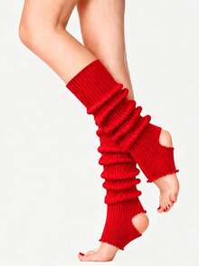 1 Pair Women's Knitted Stirrup Leg Warmers, Y2K Leg Warmers For Women, Fall Winter Heel-Exposing Boot Covers For Yoga, Ballet, Dance & Workout - Multicolor - View 8