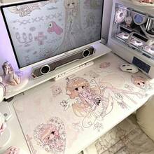 Kawaii Anime Angel Girl PU Leather Desk Mat, Large Pink Cute Cartoon Print Mouse Pad, Waterproof Non-Slip Table Protector, Aesthetic Keyboard Pad For Gaming Room Desk Decor - View 2