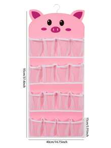 1pc Cute Tanuki‑Patterned Cat/Pig Shoe Storage Hanging Bag, 16‑Compartment Hanging Shoe Rack, Adorable Cartoon Shoe Box, Dustproof Foldable Shoe Bag, Multi‑Pocket Shoe Rack,For Home Organization, Girls' Room Decor, And Bedroom Storage. - Multicolor - View 4