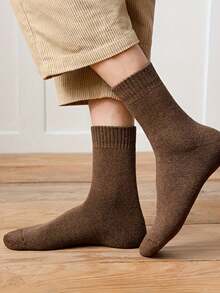 10/5/3/1 Pair Women's Winter Thermal Lined Socks, Random Style, Thick Warm Solid Color Mid-Calf Home Socks, Randomly Sent - Multicolor - View 4