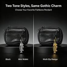 Túi đựng nhiều ngăn phong cách Gothic tối màu, ví đen kèm móc treo mặt dây chuyền khung xương cá kim loại, túi đựng thẻ kéo khóa cầm tay, túi tổ chức đựng cáp dữ liệu và son môi, phụ kiện thời trang đường phố cho đi chơi hàng ngày và du lịch - Nhiều màu - Xem 8