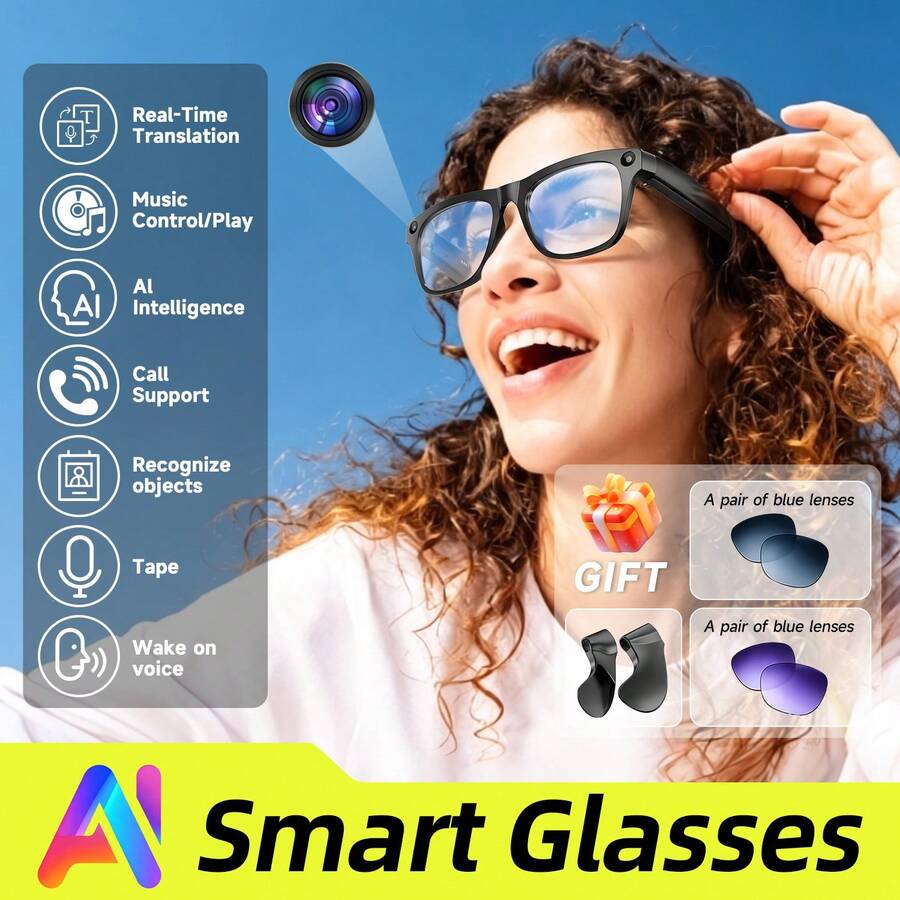SIMSONLAB New Men's And Women's Smart Glasses, Voice Assistant, 260mAh High-Capacity Battery, Answer The Phone, Real Time Translation, Music Control, Intelligent Search, Accurate Touch Control, Conversation, Intelligent Control Operation, Birthday Present