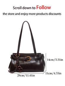Women's Retro Decor Shoulder Bag Pu Leather Elegant Casual Tote Bag With Golden Buckle & Charm Suitable For Daily Used Dating Commuting - Coffee - View 9