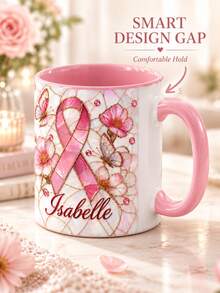 Custom Name Pearl Mosaic Ribbon Mug, Personalized Butterfly Floral Coffee Cup, Breast Cancer Awareness Gift, Breast Cancer Design, Warrior - Multicolor - View 5