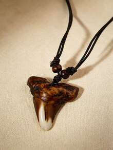 1pc Vintage Tooth Pendant Necklace, Elegant Personalized Men's Pendant Necklace - Coffee Brown - View 3