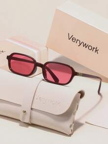 Verywork 1pc Rectangular Fashion Brand Design Women's Sunglasses, Comes With Storage Case And Cleaning Cloth, Suitable For Commuting, Travel, Beach Vacation, Shopping, Daily Wear - Multicolor - View 10