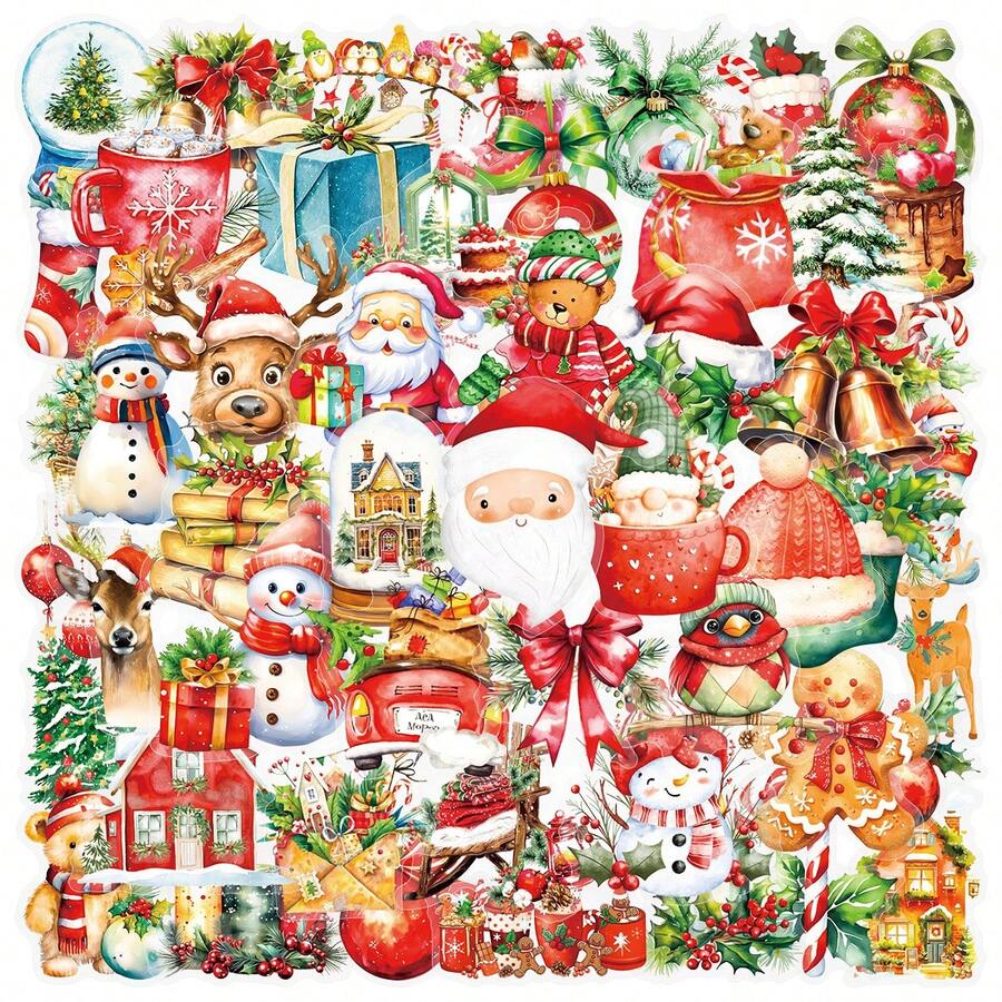 Christmas Pressed Flowers Stickers Pack(50pcs), Cute Waterproof PET Transparent Sticker For Journaling Laptop Scrapbook Water Bottles Guitar Suitcase Phone Gifts For Adult Teens, Ideal Trinkets, Christmas Decor