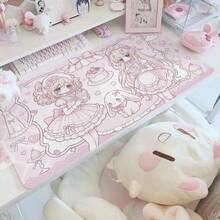 Alas Meja Besar Kulit PU Motif Gadis Pelayan Anime Kawaii, Alas Mouse Motif Kelinci Kue Manis Merah Muda, Pelindung Meja Anti Air dan Anti Selip, Alas Keyboard Lucu dan Estetik untuk Dekorasi Meja Kamar Tidur Gaming Anak Perempuan - View 2