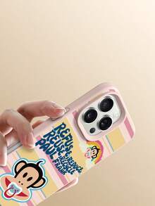 官方授權 Paul Frank 液態矽膠手機殼，全方位防摔保護鏡頭，卡通猴子與彩虹條紋字母圖案，新款適用於 iPhone 11/12/13/14/15/16/17/18 Pro Max 系列手機保護殼，節日禮物，日常通勤，日常防摔高吸引力設計 - 彩色 - 查看 5