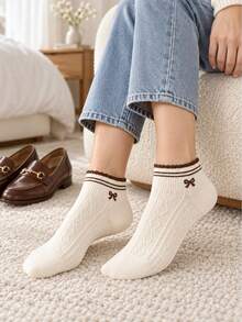1/5 Pairs Women's Sweet Bow Short Socks, Soft And Breathable, Personalized, Preppy Style, Suitable For Home, Commute, Holiday Gifts - Multicolor - View 2
