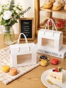 5pcs/10pcs White Window Handle Box For Cookies, Sandwich Crackers, Soda Crackers, Macarons, Candy, Mini Snacks, Suitable For Birthday, Party, Wedding Gift Packaging - View 3
