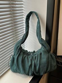 Tas Bahu Minimalis Desain Niche untuk Wanita, Tas Tote Kasual Kapasitas Besar Terbaru untuk Perjalanan Musim Gugur - Hijau - View 2