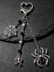 1pc Gothic Spider, Star Pendant Chain, Decorated With Rhinestone Spider Webs, Holiday Gifts For Men And Women, Car Keychain, Bag Decoration - Multicolor - View 6