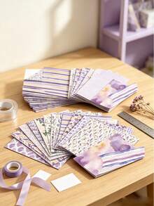 1set 6-Inch Double-Sided Patterned Paper, Photo Albums, Scrapbook, Junk Journal, Planner Cards Background Paper, Suitable For Scene Decoration And Atmosphere Props - Purple Floral Journal Background Paper - View 4
