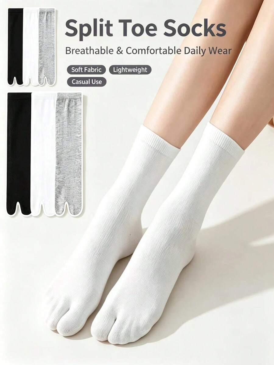 3 Pasang Kaos Kaki Wanita Model Belah Jari, Kaos Kaki Perahu, Kaos Kaki Lembut, Kaos Kaki Dua Jari, Kaos Kaki Bakiak, Kaos Kaki Sehari-hari Sederhana, Gaya Musim Gugur - MultiWarna - View 1