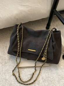 Dedoo Solid Color Flap Chain Shoulder Bag, Fashionable Soft Crossbody Bag, Suitable For Girls, Women, - Coffee - View 5