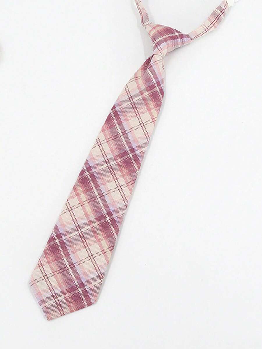 1pc Men's Pink Striped Preppy Style Tie, Suitable For Daily Wear - Pink - View 1