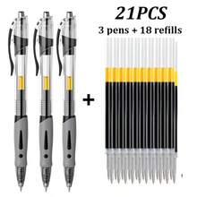 21 PCS High-Capacity Gel Pen Set, 0.5mm Fine Point, Includes 3 Pens + 18 Refills, Black Ink, Ballpoint, Comfortable Grip, Quick-Drying, Smooth Writing - Multicolor - View 12