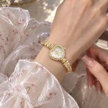 1pc Women's Gold Heart-Shaped Rhinestone Dial Arabic Numeral Display Wrist Watch Fashion Convenient Quartz Watch - Style 2 - View 5