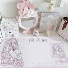 Kawaii Anime Bunny Girl PU Leather Desk Mat, Pink Soft Bunny Dream Print Large Mouse Pad, Waterproof Non-Slip Table Protector, Cute Aesthetic Keyboard Pad For Girls Gaming Study Decor - View 14