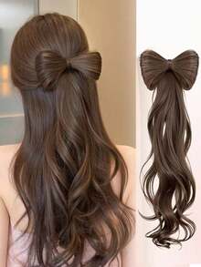 1PC European & American Women's High Ponytail Bow Half-Up Mermaid Clip-In Curly Hair Extension Ponytail - Multicolor - View 8