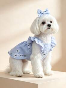 1pc Dog & Cat Mesh Wedding Dress Bowknot Cute Fashion Elegant Charming Creative Personalized Design Printed Pet Dress - Multicolor - View 6