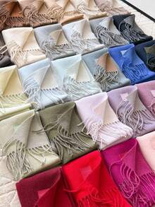 1pc Fashionable Double-Sided Scarf For Women, Winter Dual-Use Air-Conditioned Room Shawl, Long Tassel Thick Warm - Pink - View 2
