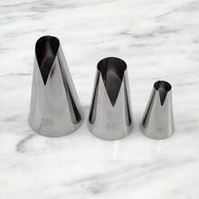 3pcs Stainless Steel Cream Piping Tips V-Shaped Wavy Cake Decorating Piping Tips Large + Medium + Small Saint Honoré Cake Cookie Decorating Stainless Steel Tubular Piping Tips - Multicolor - View 7