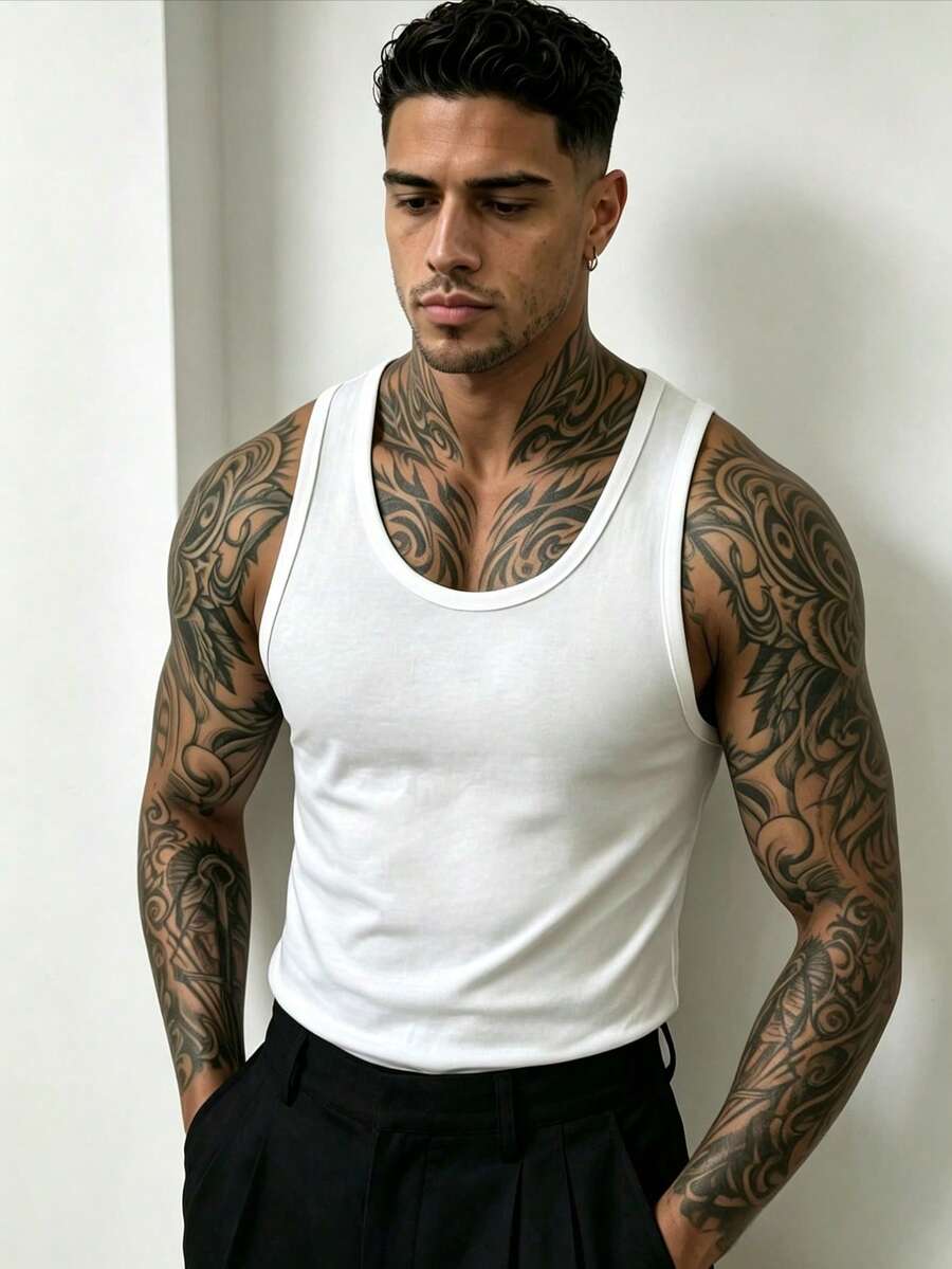 ZYNTH BALENO Men's Summer Fashion Oversized Scoop Neck Tank Top, Essential For Summer Sports White - White - View 1